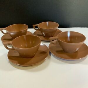 Texas Ware Coffee Cups Dessert Plates Set 8 piece Chocolate Brown MCM #25